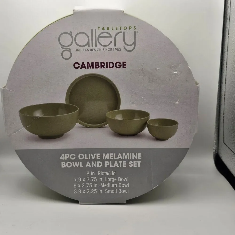 Melamine 4 Piece Set, 3 Bowls, 1 Plate, Olive, Brand New In Original Packaging